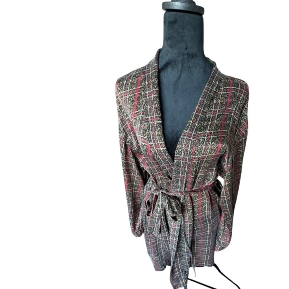 Vintage August Silk Leopard Print and Red Striped Silk Robe - L